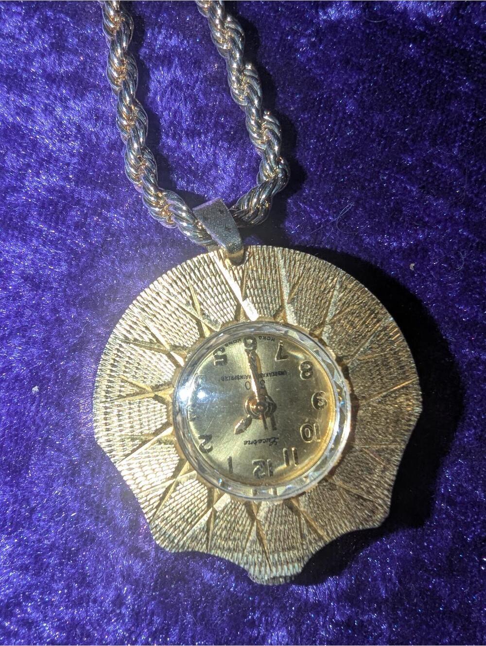 Lucerne Gold Tone Pendant Necklace Watch with Braided Chain may need repair